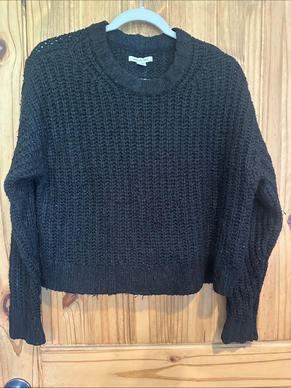 American Eagle Outfitters Black Chunky Knit Crewneck Sweater